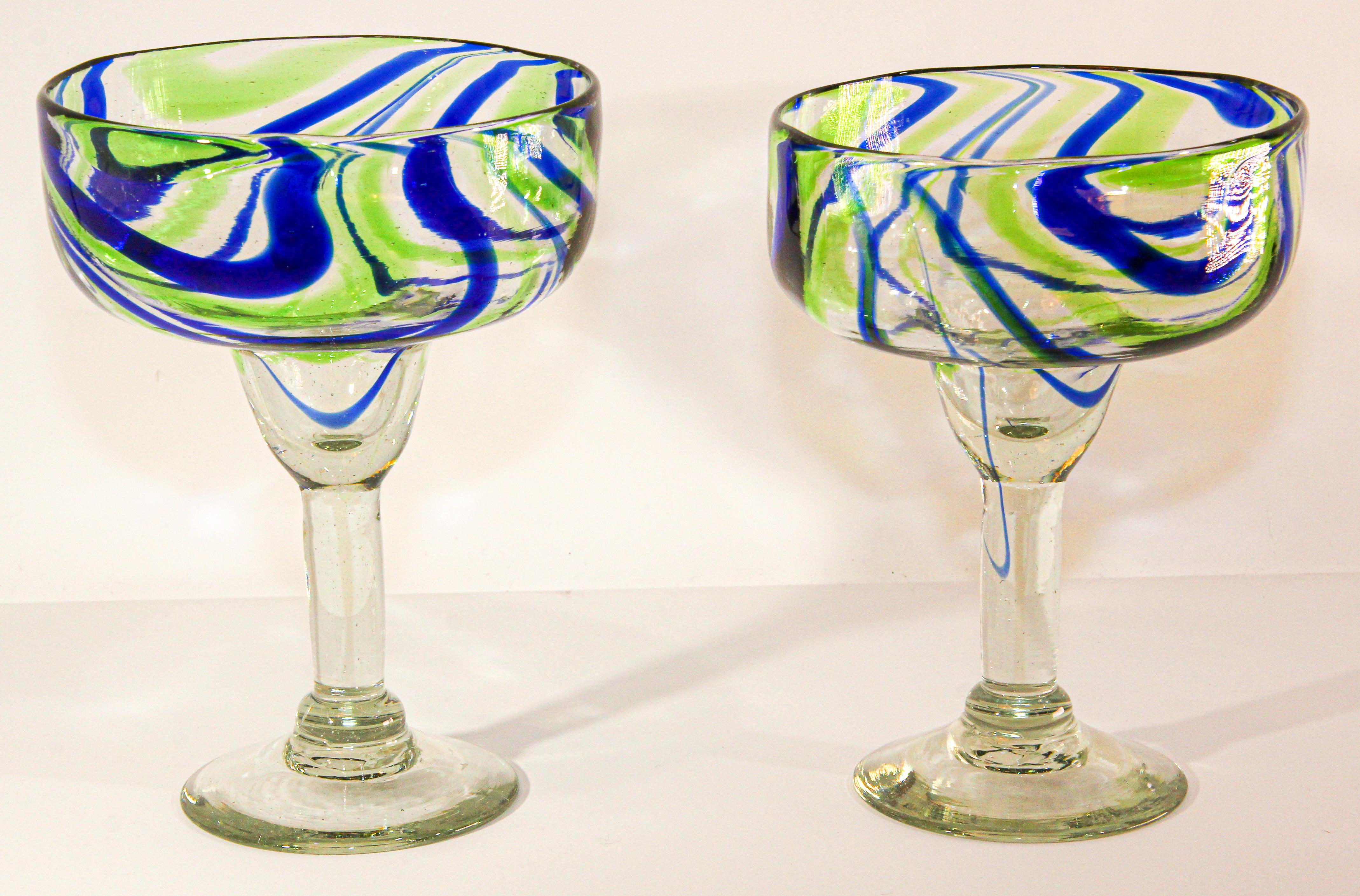 Vintage Murano Blue and Green Martini Glasses Set of 2 5