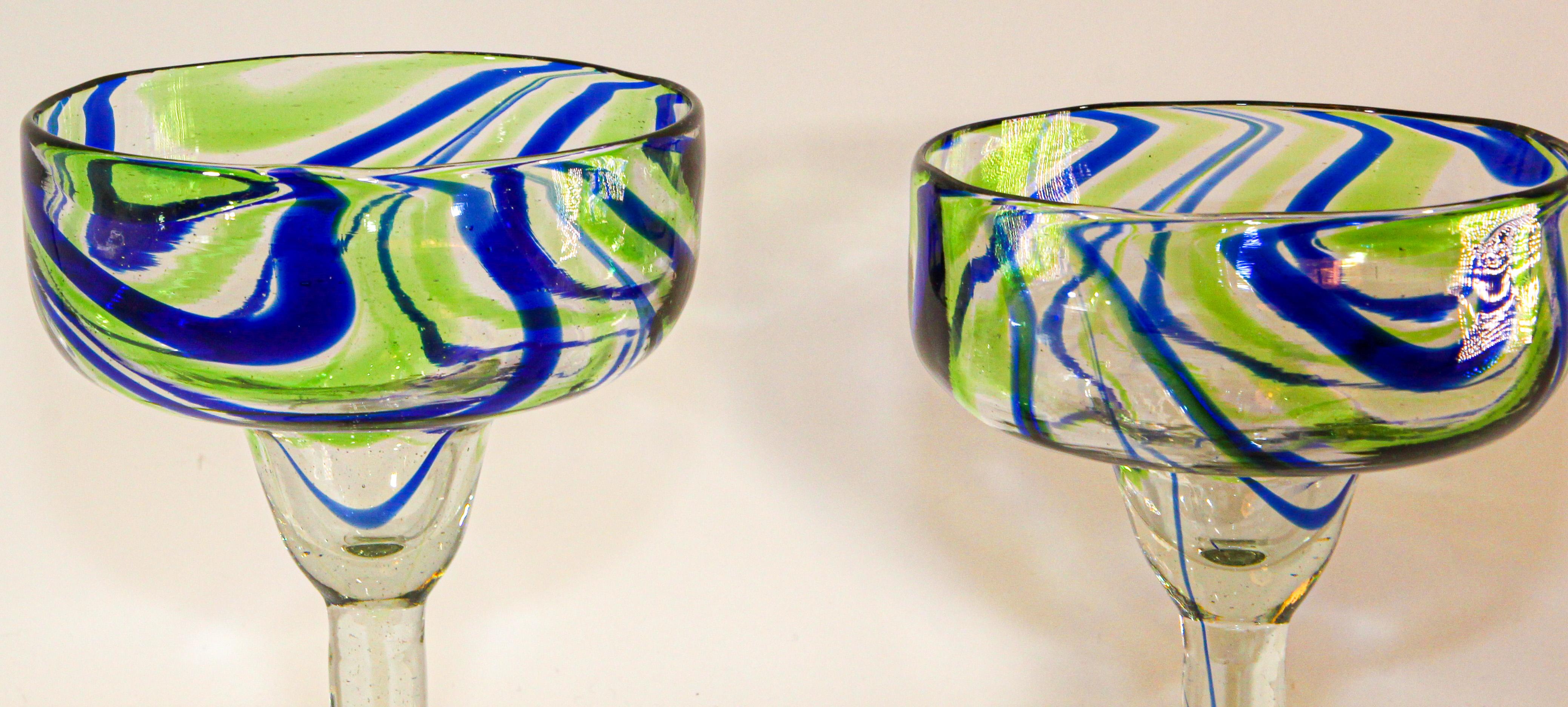 Vintage Murano Blue and Green Martini Glasses Set of 2 6