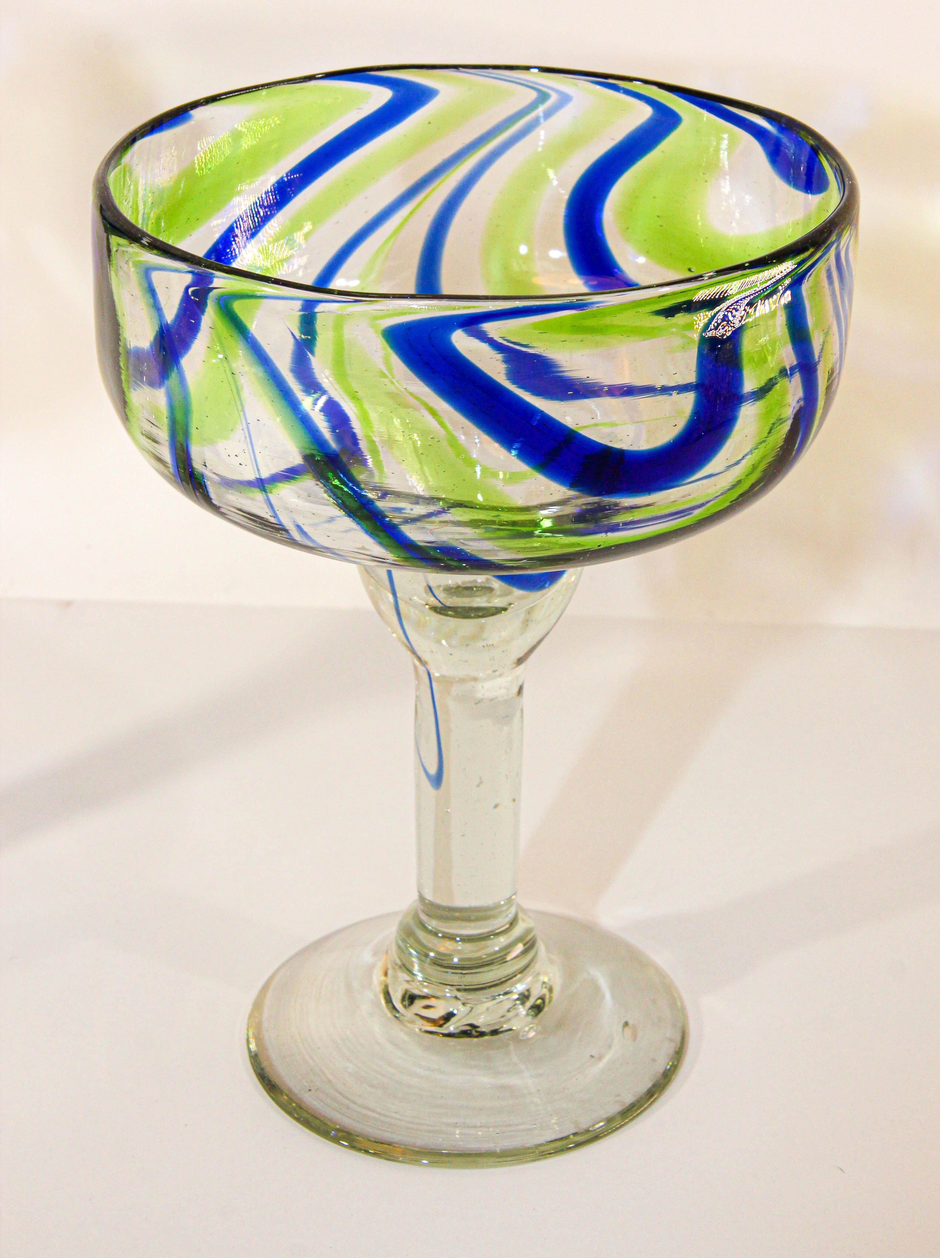Vintage Murano Blue and Green Martini Glasses Set of 2 7