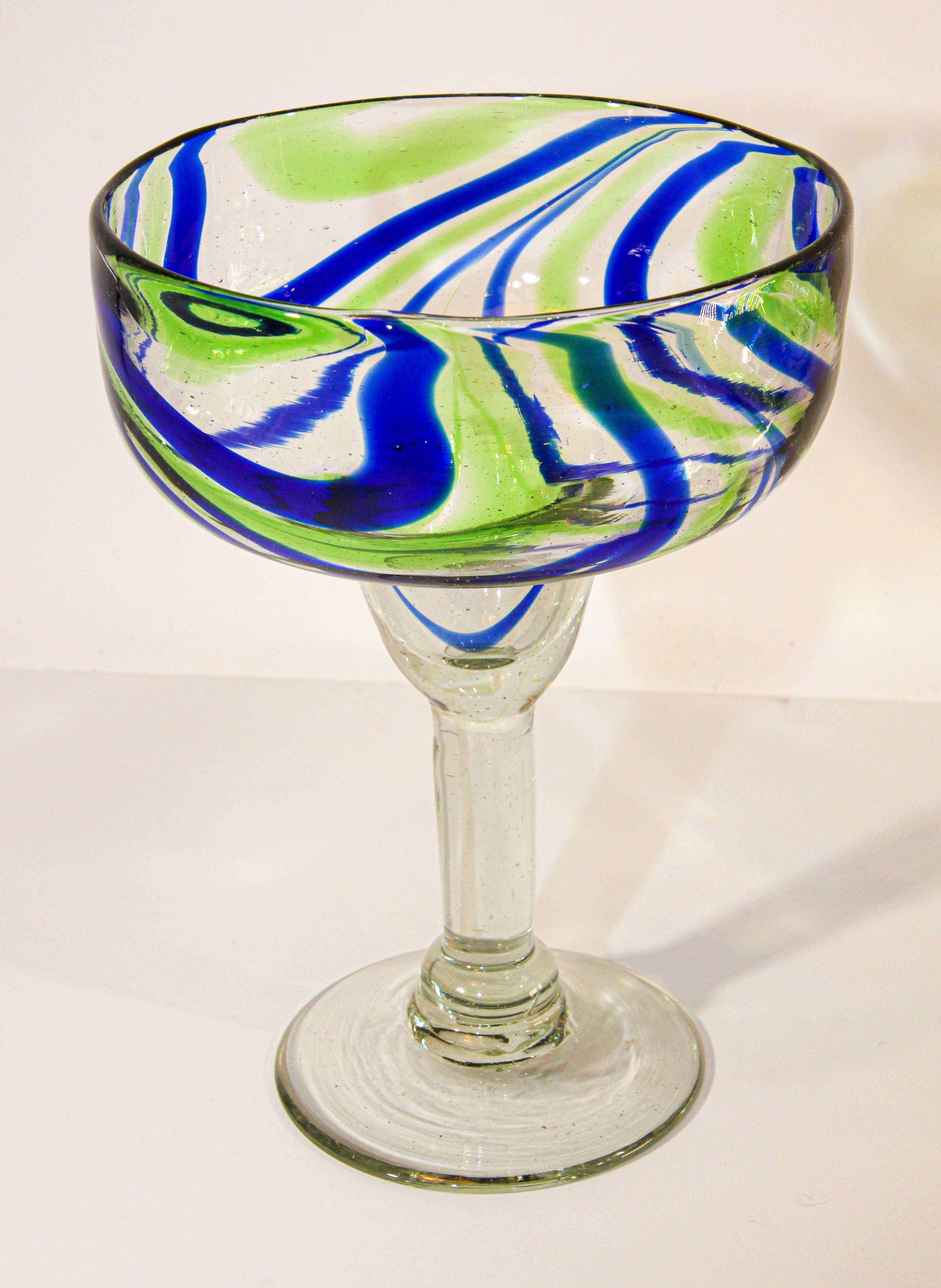 Vintage Murano Blue and Green Martini Glasses Set of 2 8