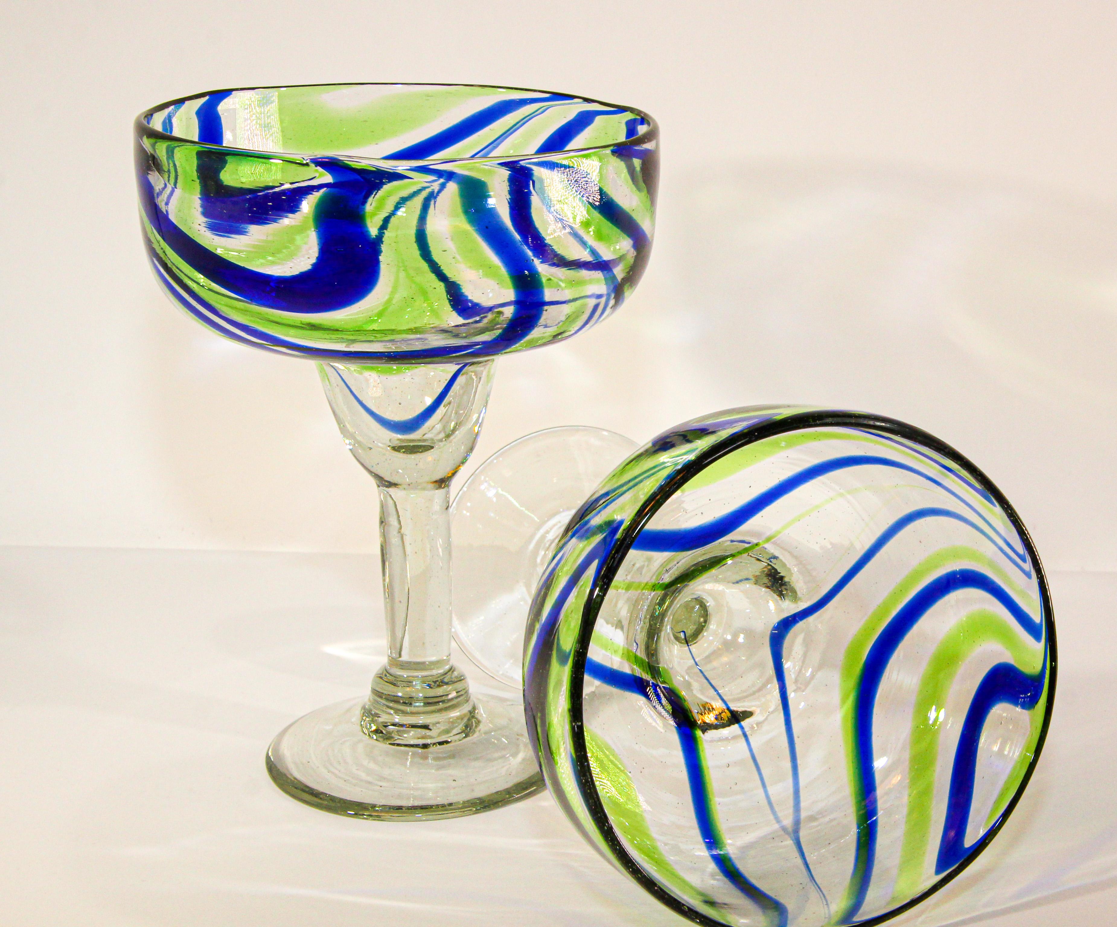 Vintage Murano Blue and Green Martini Glasses Set of 2 9