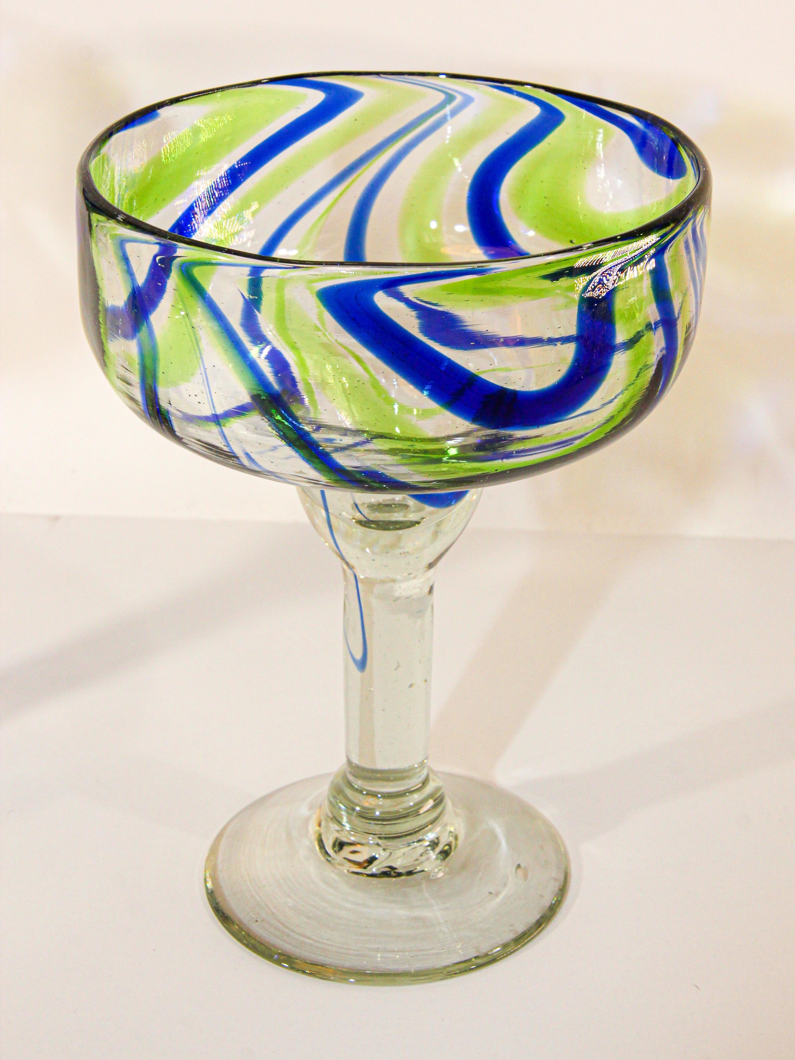 Post-Modern Vintage Murano Blue and Green Martini Glasses Set of 2