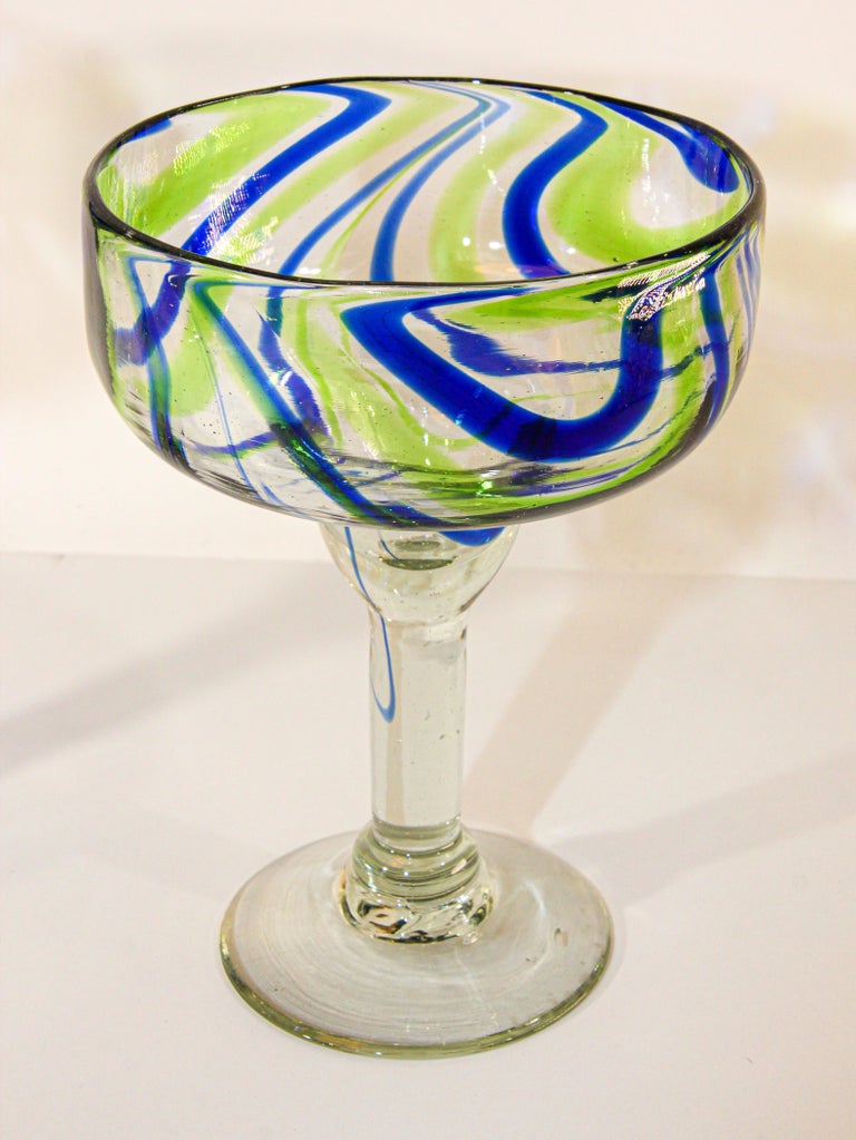 Vintage Murano Blue and Green Martini Glasses Set of 2 at 1stDibs
