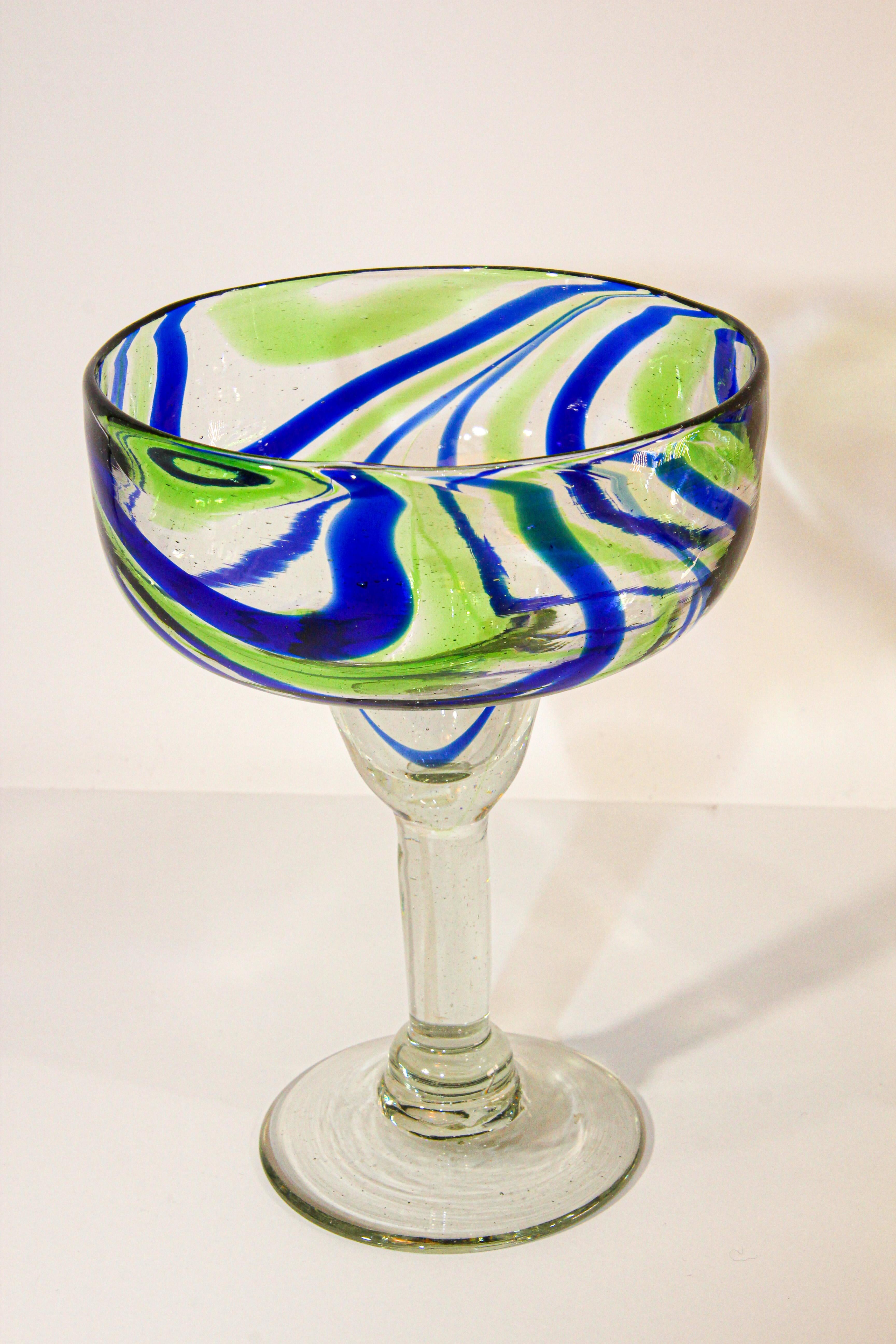 Italian Vintage Murano Blue and Green Martini Glasses Set of 2