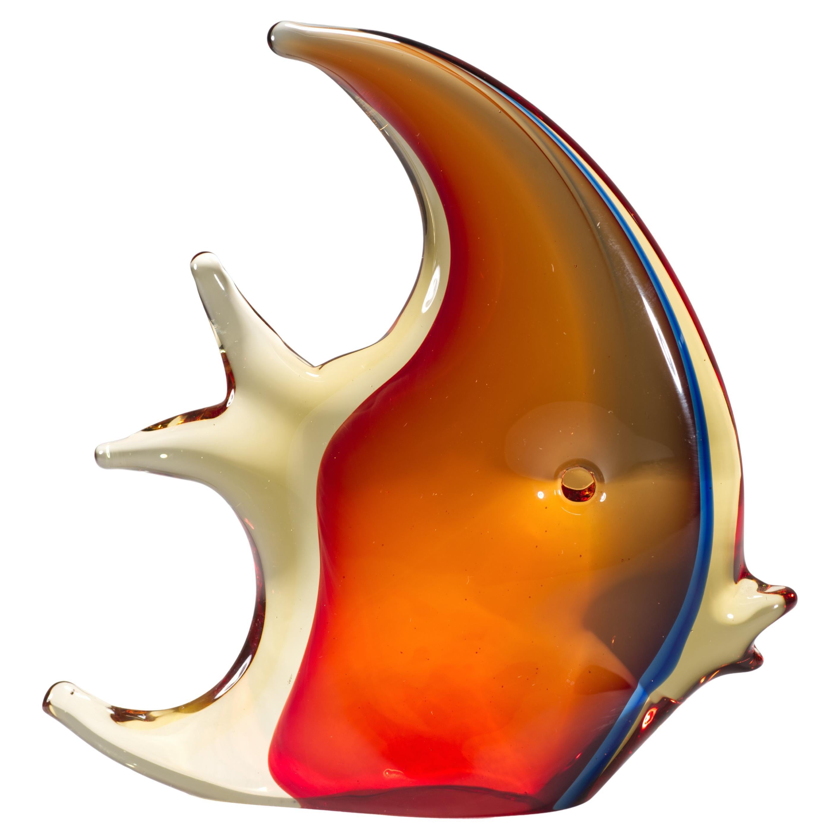 Vintage Murano-Fisch-Skulptur aus Bordeauxroter Sommerso-Fisch-Skulptur im Angebot