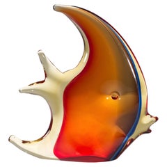 Vintage Murano Bordeaux Red Sommerso Fish Sculpture