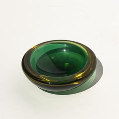 Murano Glass Bowl in Emerald Green and Yellow, Italy, 1965