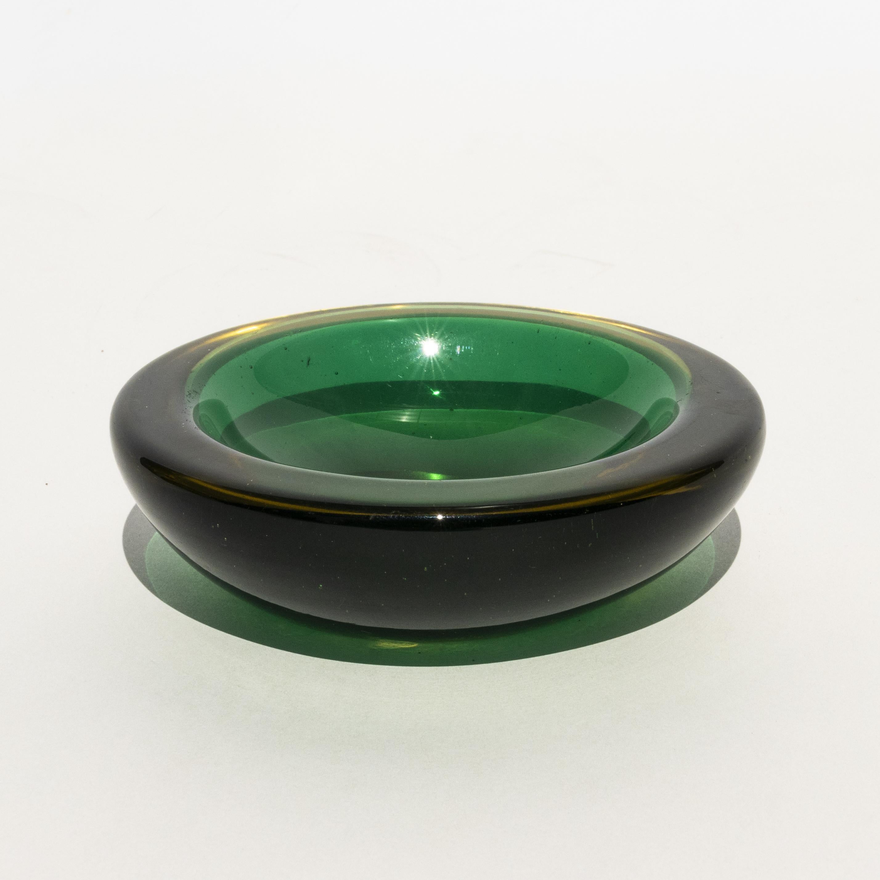 Mid-20th Century Vintage Murano Bowl, Emerald Green and Yellow For Sale