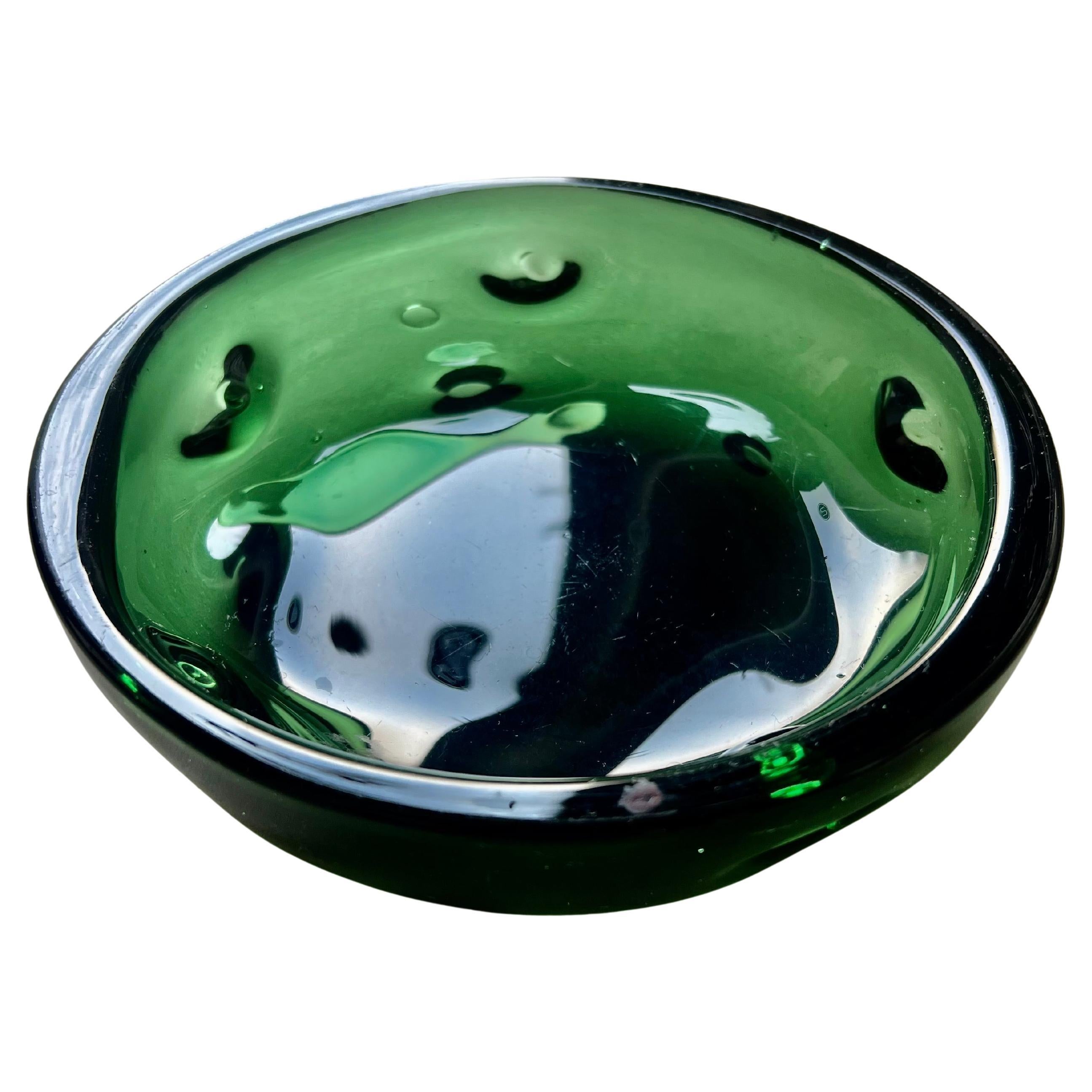 Vintage Murano Bowl, Emerald Green Vetrerie Empoli made in Italy