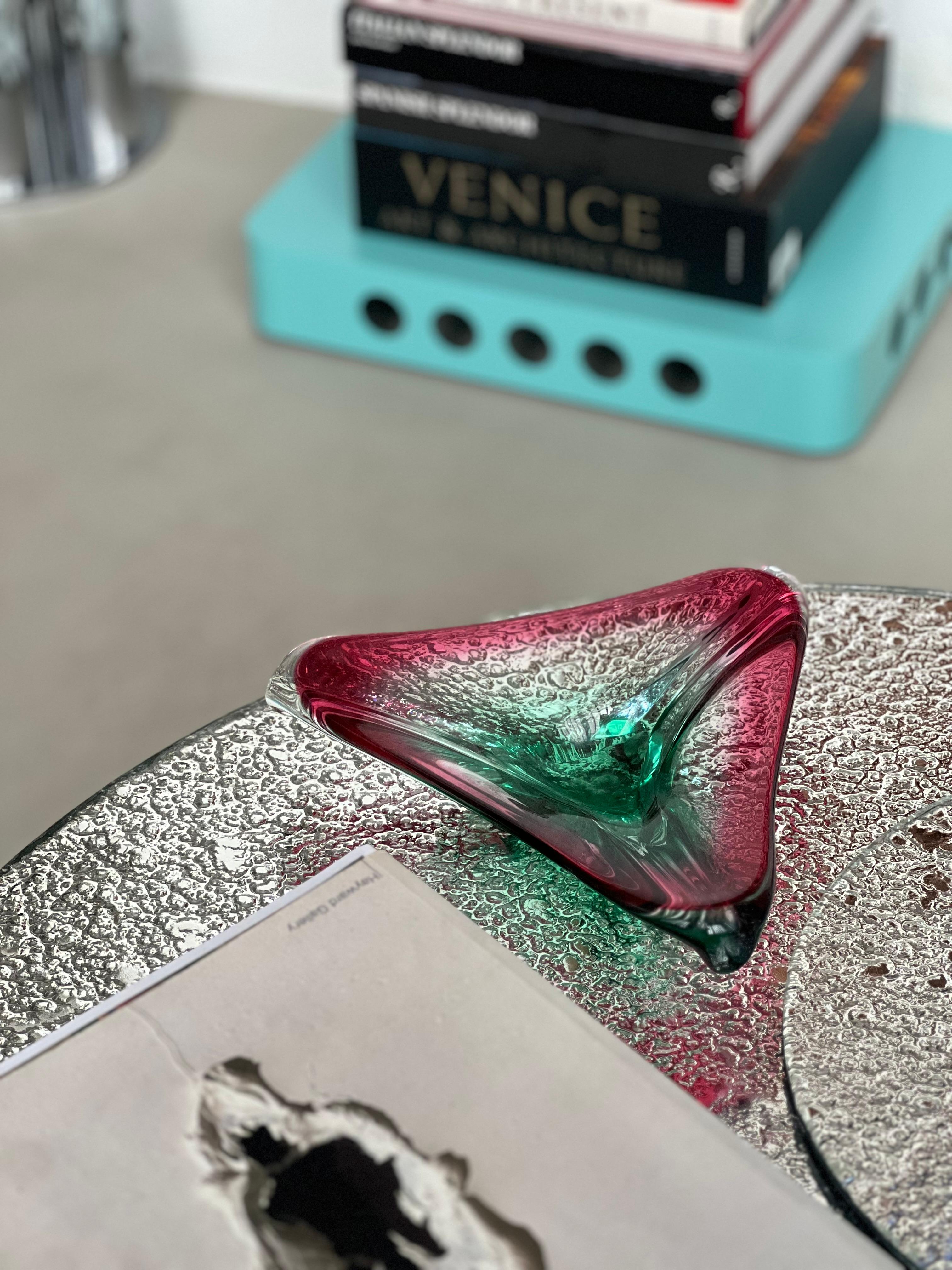 Emptier-Schale aus Murano in Rosa und Grün mit Tasche in Rosa und Grün, selten und dekorativ, 60er Jahre im Angebot 7