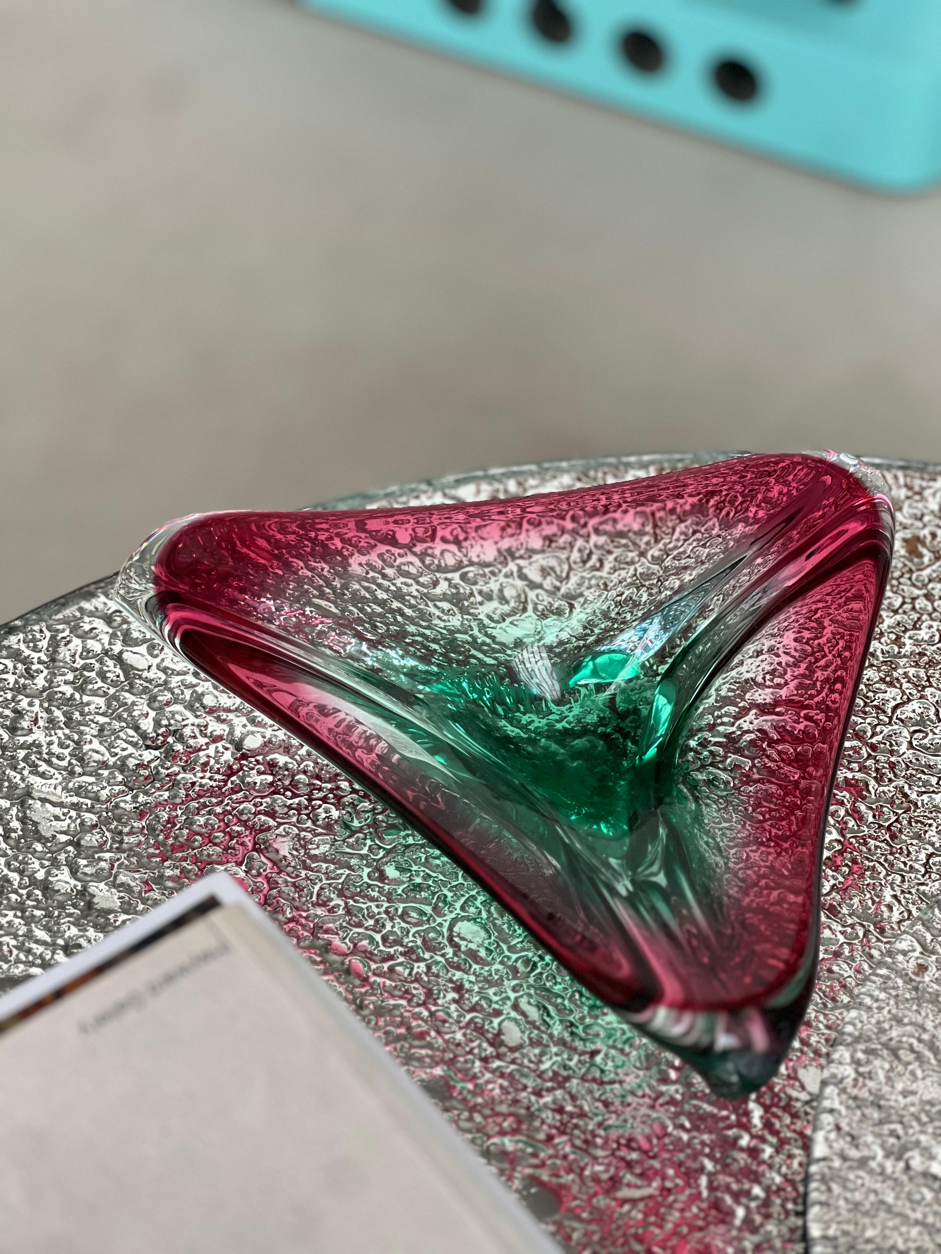 Emptier-Schale aus Murano in Rosa und Grün mit Tasche in Rosa und Grün, selten und dekorativ, 60er Jahre im Angebot 8