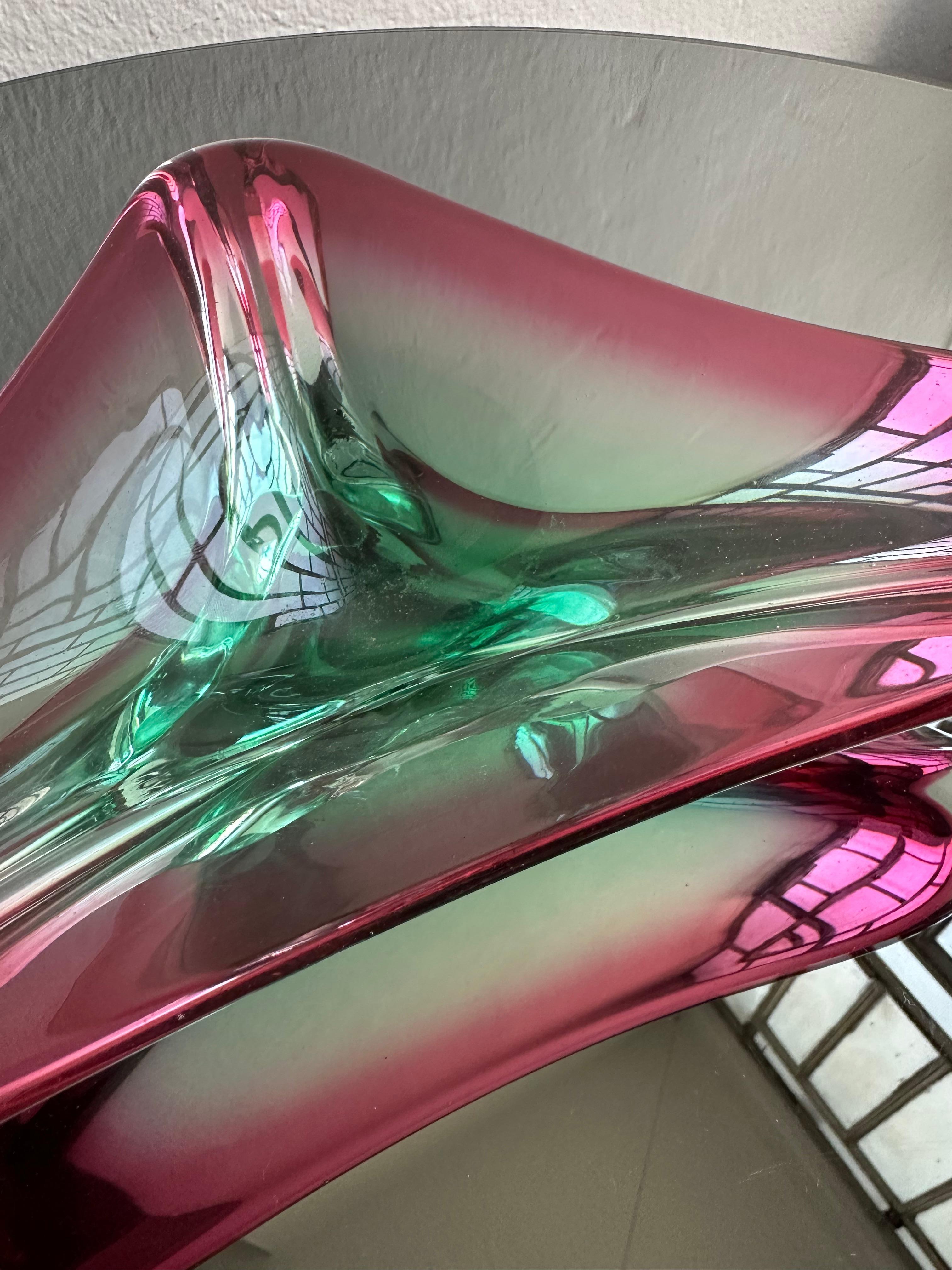 Emptier-Schale aus Murano in Rosa und Grün mit Tasche in Rosa und Grün, selten und dekorativ, 60er Jahre im Zustand „Gut“ im Angebot in Milano, IT