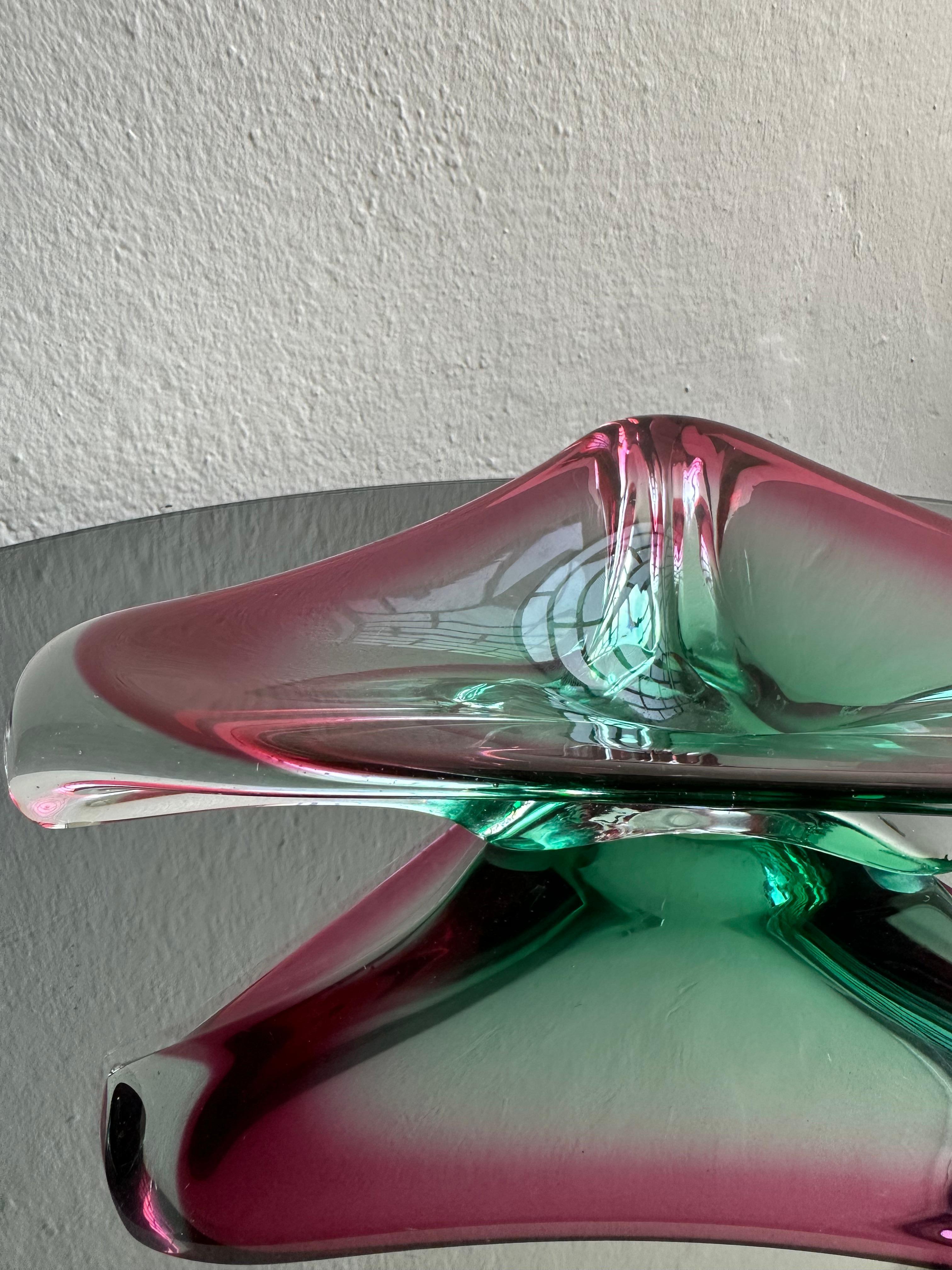 Emptier-Schale aus Murano in Rosa und Grün mit Tasche in Rosa und Grün, selten und dekorativ, 60er Jahre im Angebot 2