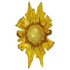 Vintage Murano Bowl Organic Amber Yellow handmade Vide-poche 20th Century Italy