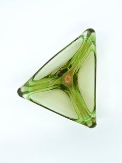 Vintage Murano Bowl/Vide Poche in Green "Uranium" Glass, Triangular Accent Piece