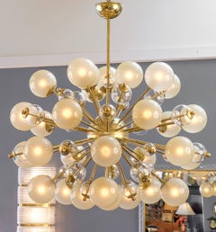 Murano Brass Sputnik Chandelier with Champagne Globes