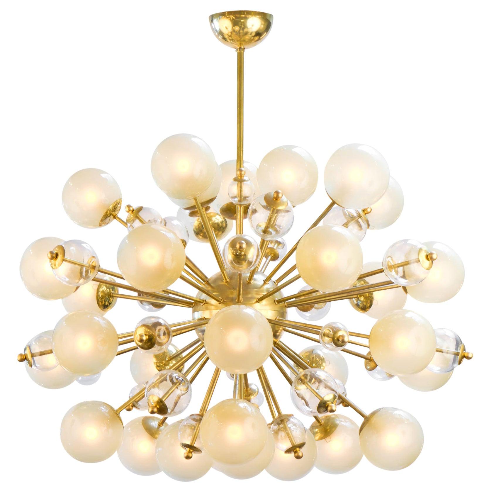 Vintage Murano Brass Sputnik Chandelier with Champagne Globes