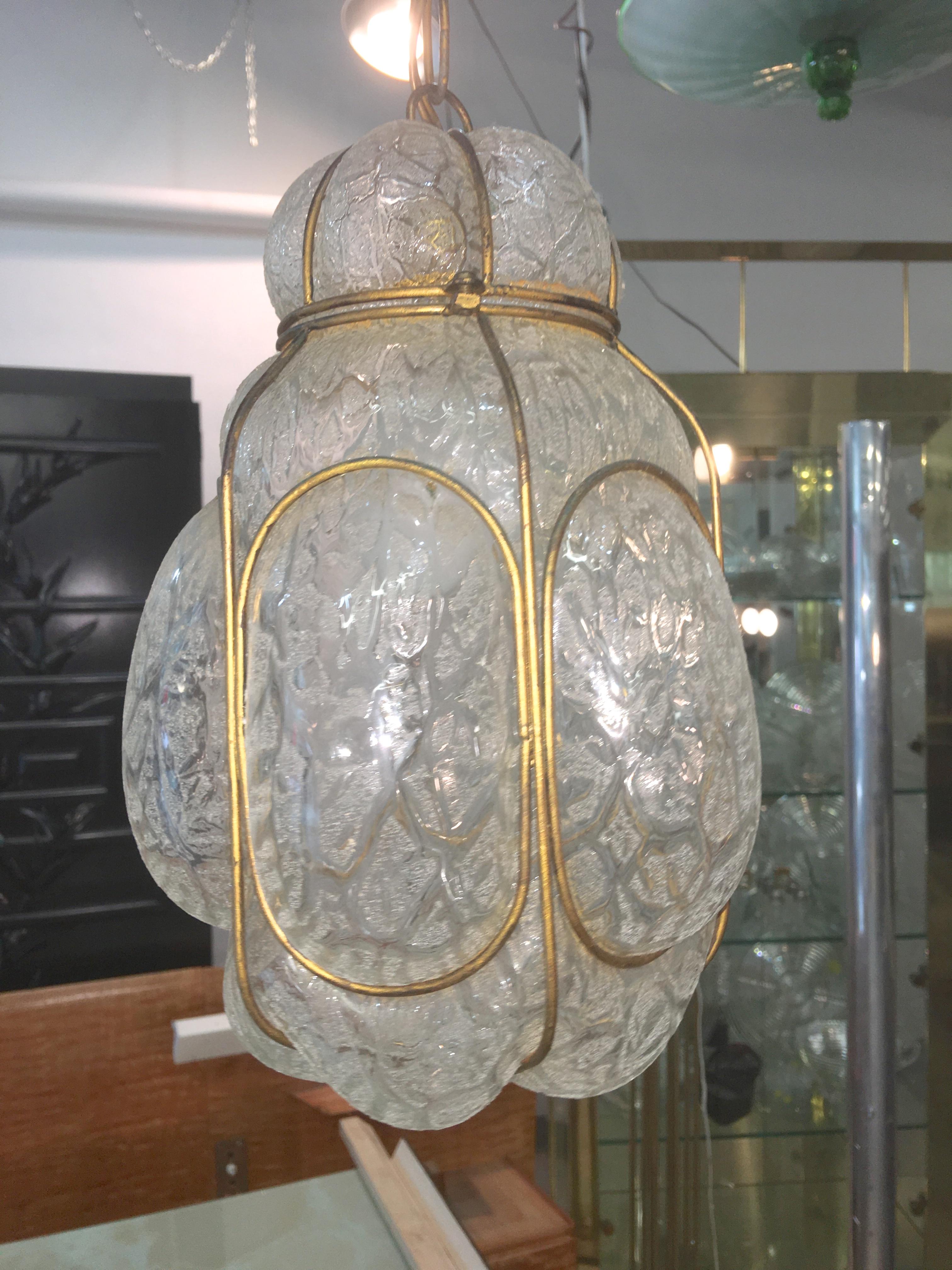Vintage Murano Bubble Glass Cage Lantern For Sale 6