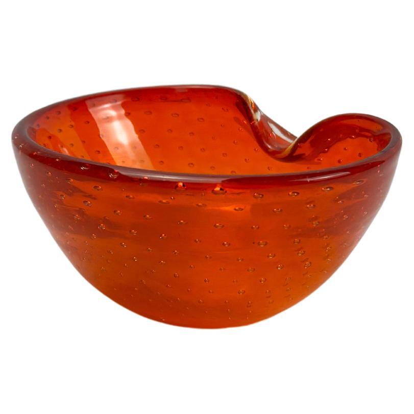 Vintage Murano Bullicante Glasschale in leuchtendem Orange, Italien, 1960er Jahre