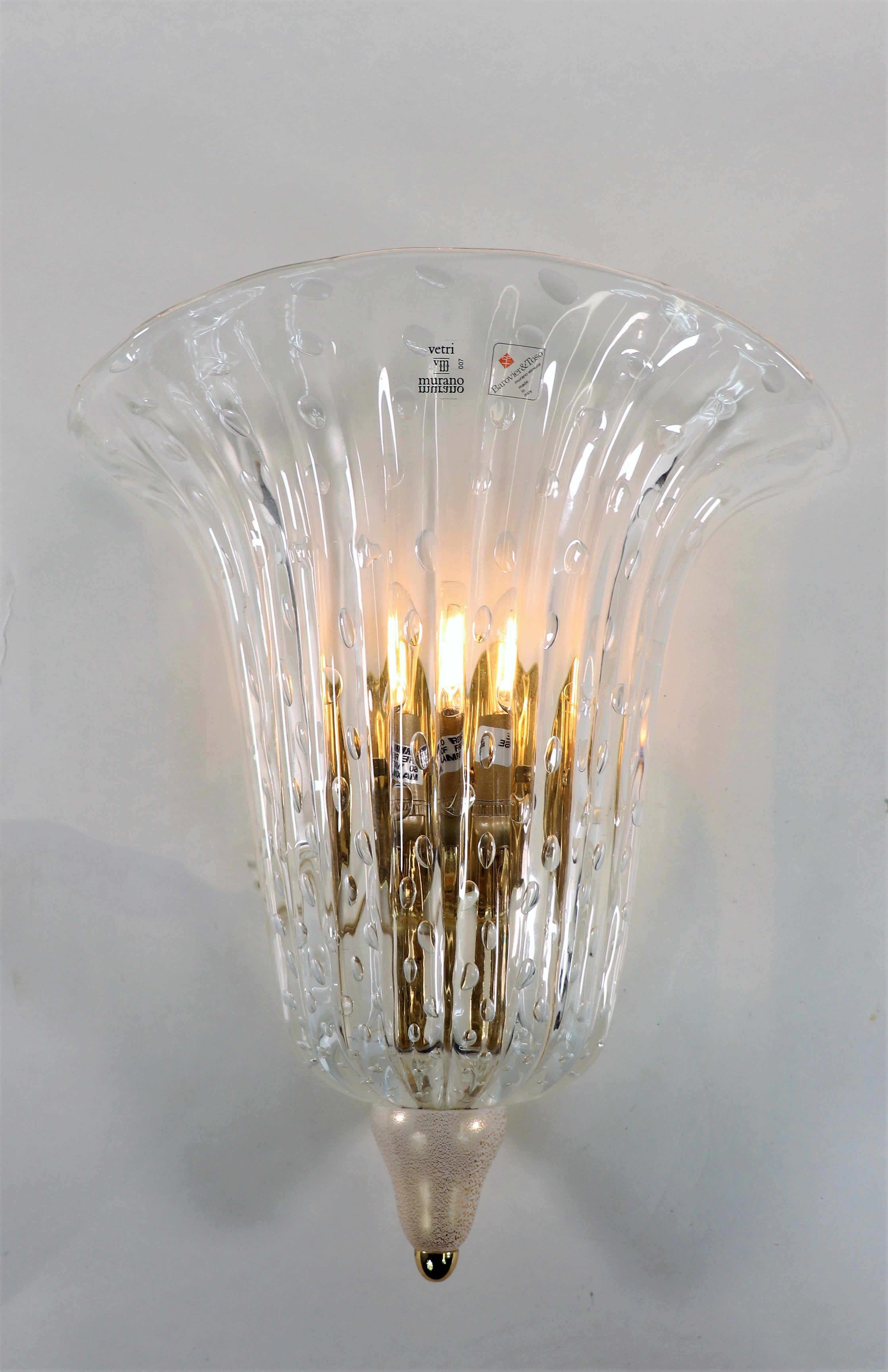 Art Deco Vintage Murano Bullicante & Gold Aventurine Wall Sconce by Barovier & Toso For Sale