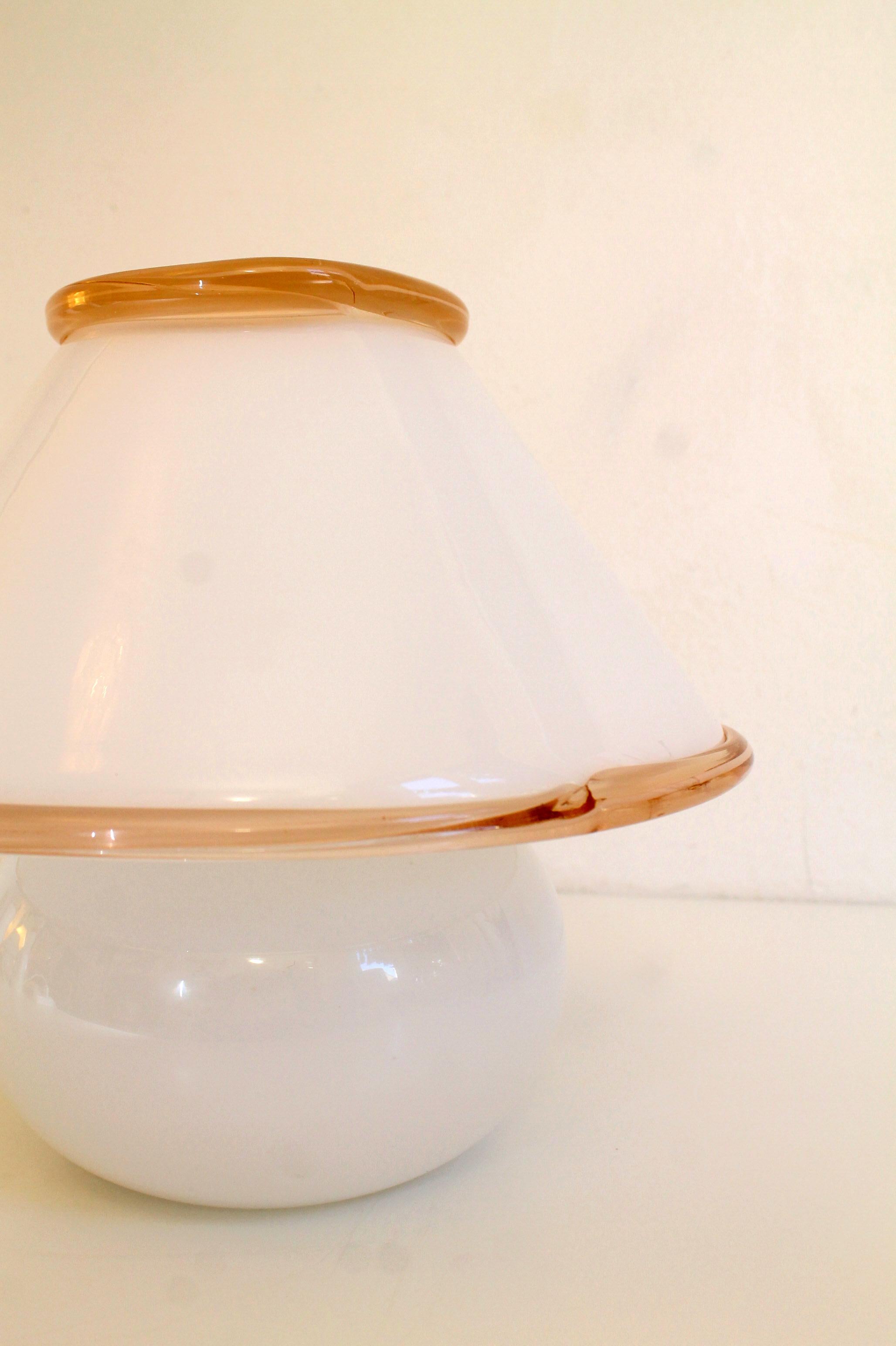Vintage Murano by Leucos. White + Pink Accents Mushroom Desk Lamp 5