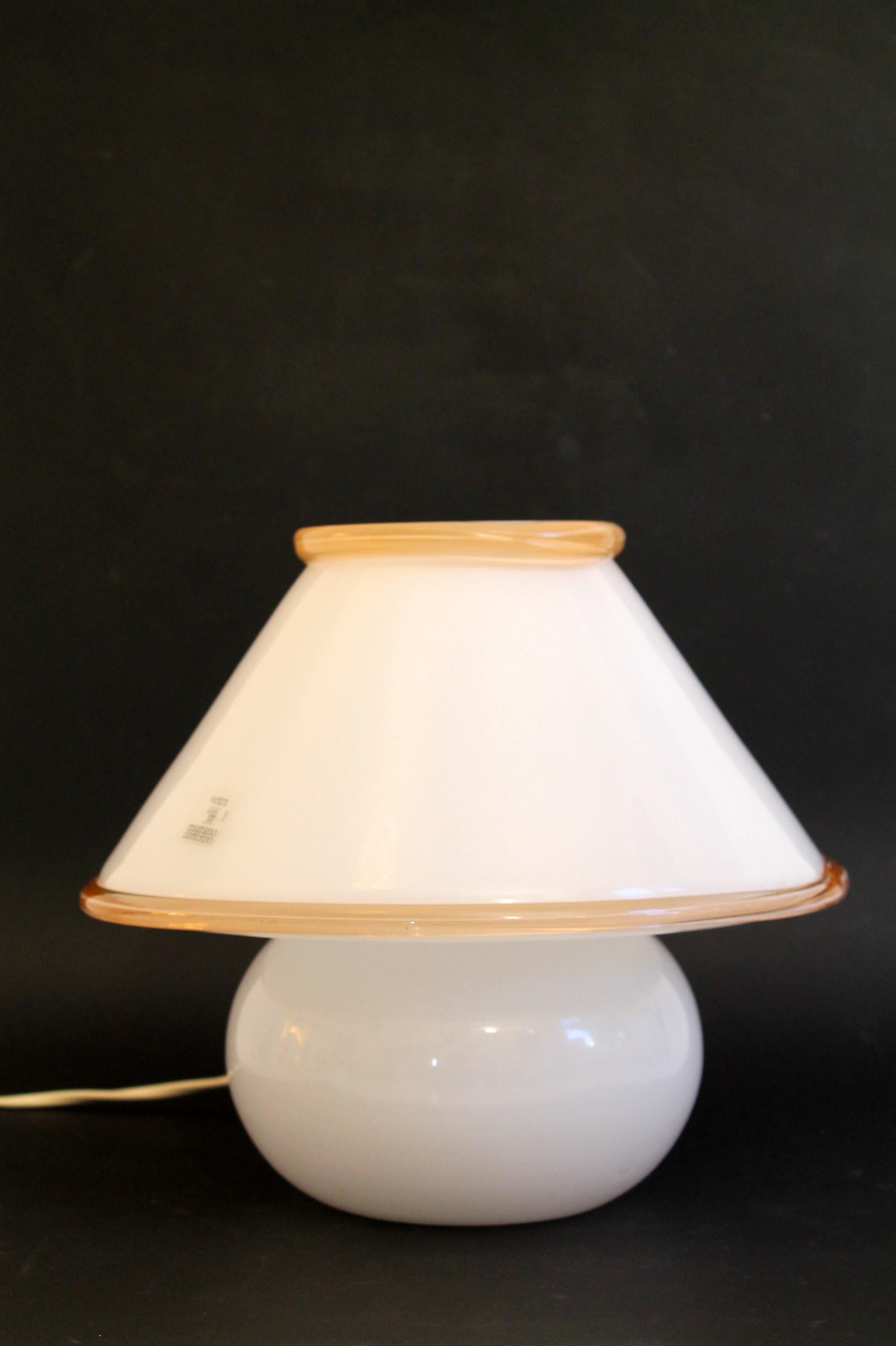 Vintage Murano by Leucos. White + Pink Accents Mushroom Desk Lamp 6