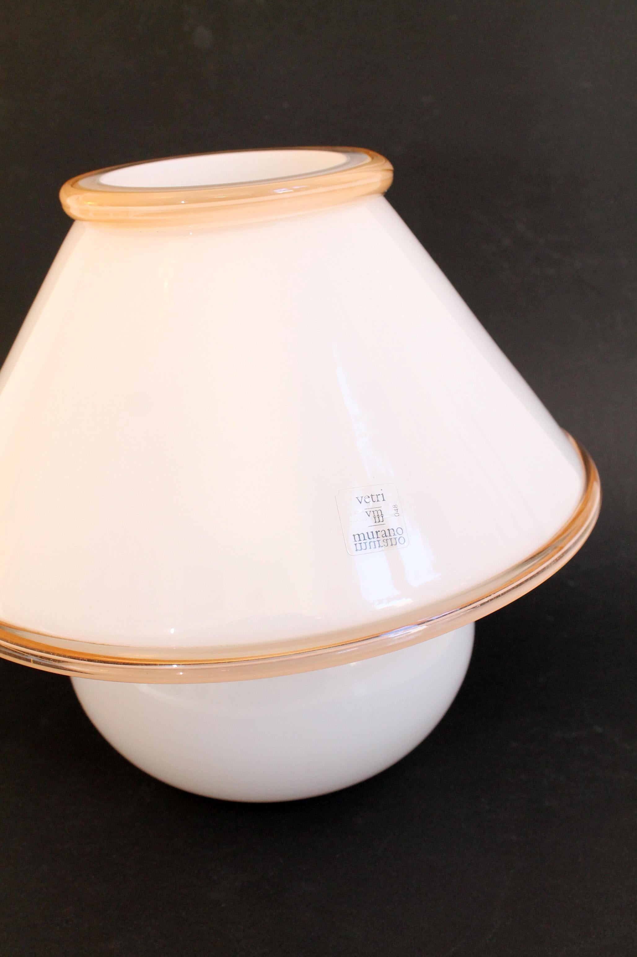 Vintage Murano by Leucos. White + Pink Accents Mushroom Desk Lamp 9