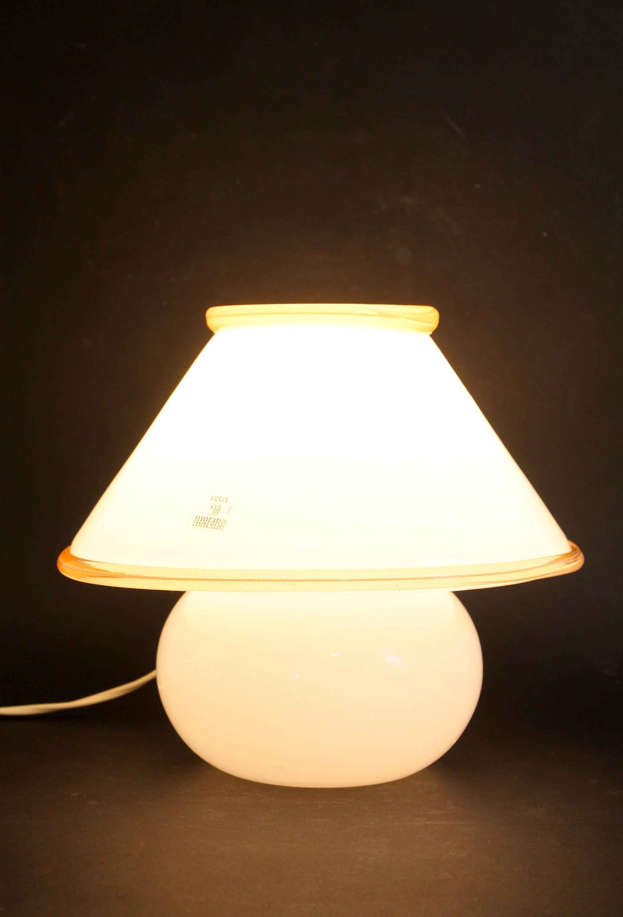 Vintage Murano by Leucos. White + Pink Accents Mushroom Desk Lamp 10