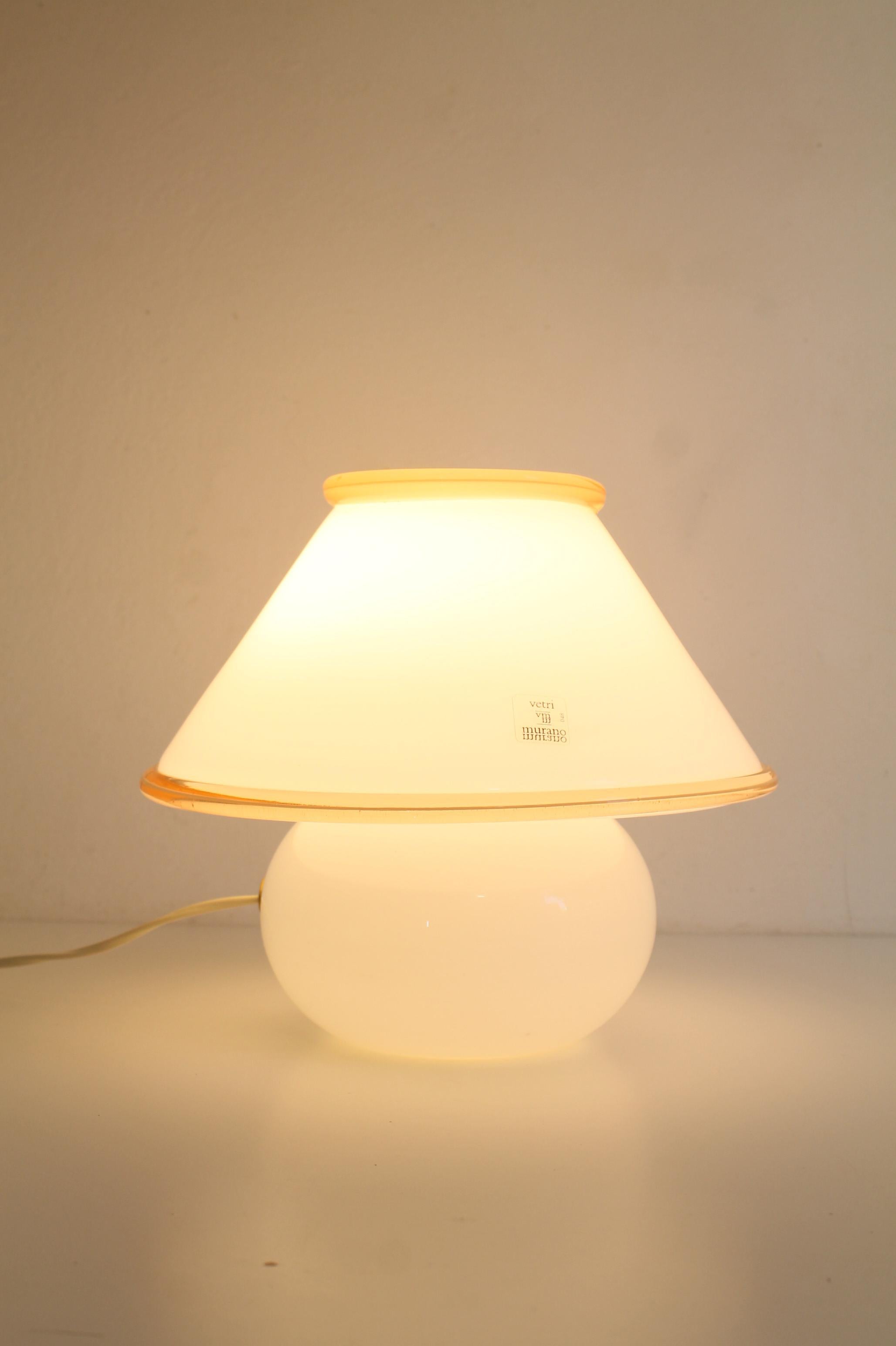 Late 20th Century Vintage Murano by Leucos. White + Pink Accents Mushroom Desk Lamp