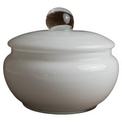 Vintage Murano Candy Bowl with Lid - White and Transparent, Italy, 1970s