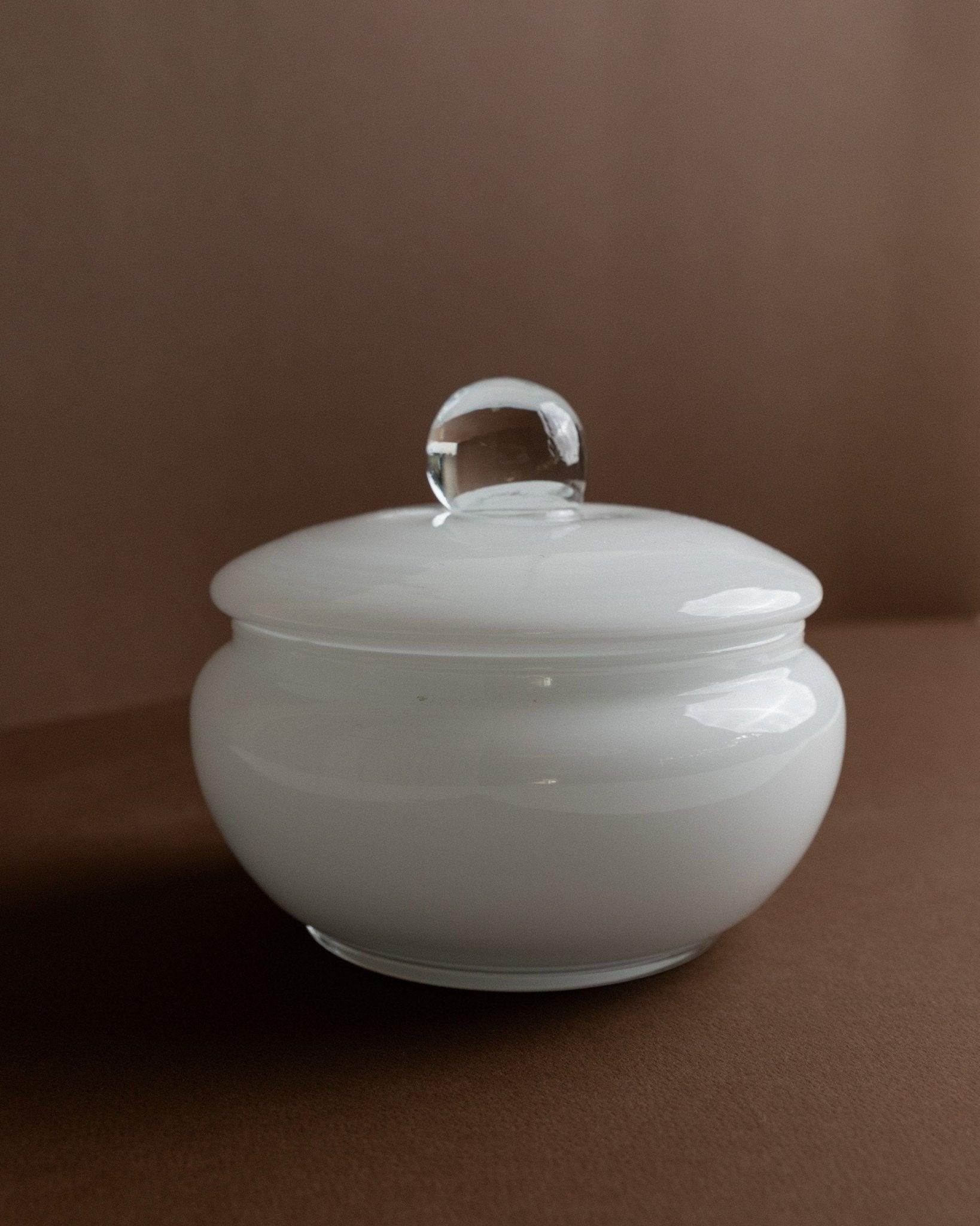 Vintage Murano Bonbonschale mit Deckel - Weiß und Transparent, Italien, 1970er Jahre (Glas) im Angebot