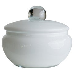 Vintage Murano Candy Bowl with Lid - White and Transparent, Italy, 1970s