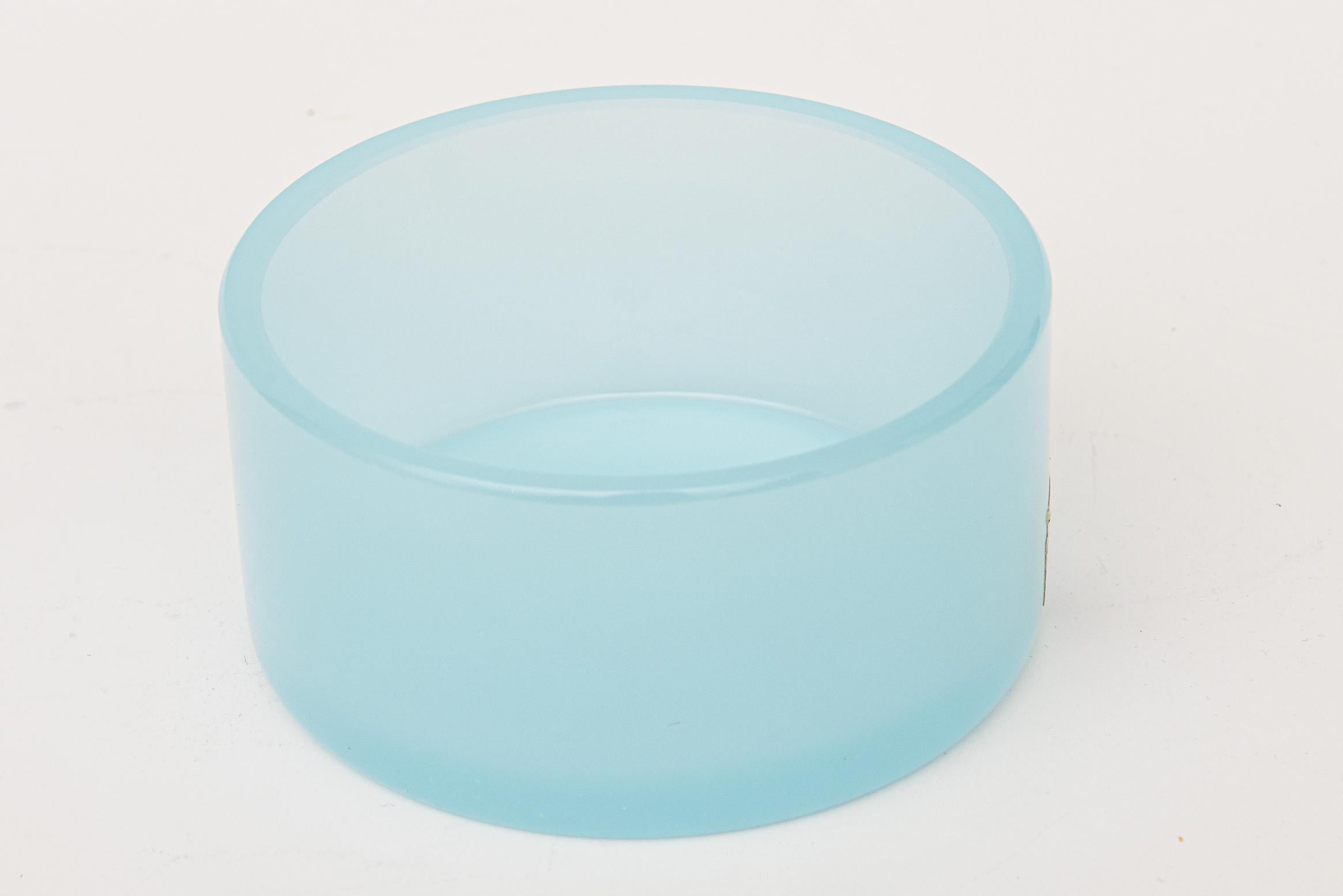 Vintage Murano Cenedese Caribbean Blue Round Two Part Glass Box In Good Condition In North Miami, FL