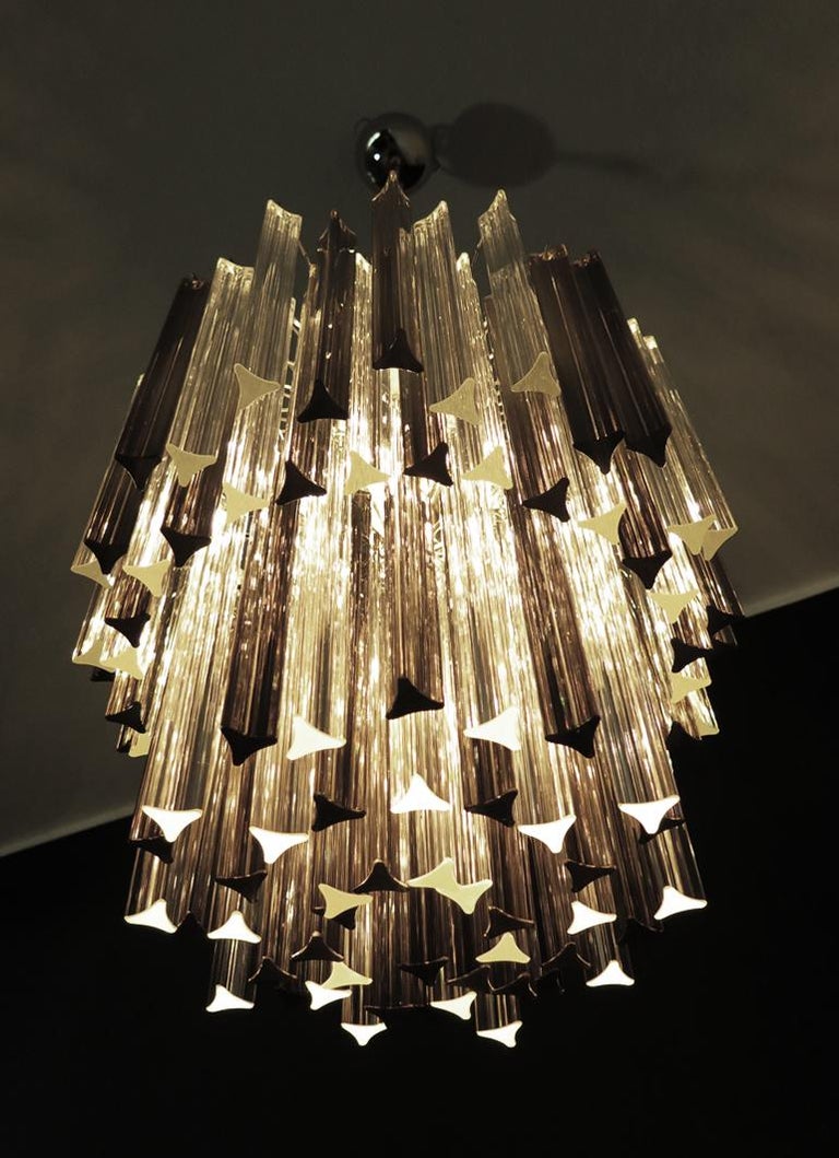 Vintage Murano Chandelier, 107 Prism Triedri, Trasparent and Smoked For Sale 7