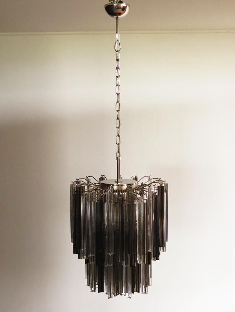 Lampadario Vintage di Murano, 107 Prismi Triedri, Trasparenti e Fumè In condizioni buone in vendita a Gaiarine Frazione Francenigo (TV), IT