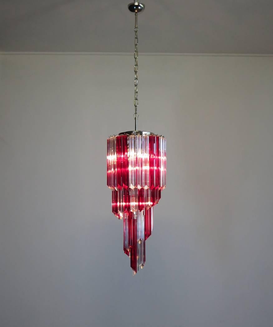 Vintage Murano Chandelier, 54 Quadriedri Ruby Red and Transparent Prism For Sale 5