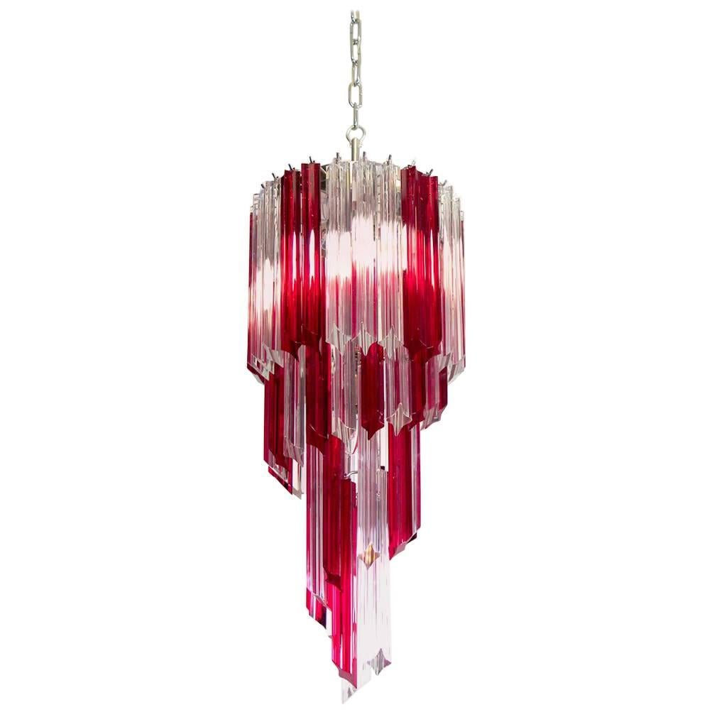 Vintage Murano Chandelier, 54 Quadriedri Ruby Red and Transparent Prism