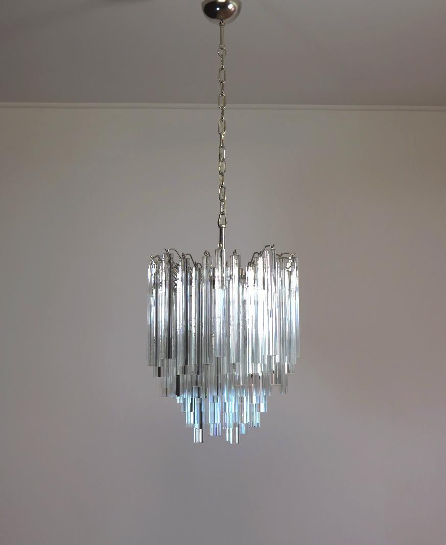 Mid-Century Modern Vintage Murano chandelier – 92 trasparent prism triedri For Sale