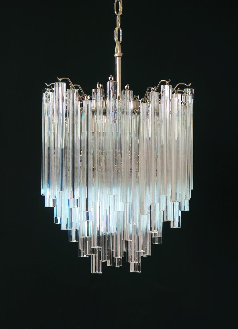 Italian Vintage Murano chandelier – 92 trasparent prism triedri For Sale