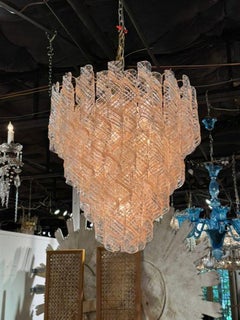 Vintage Murano Clear and Blush Spiral Glass Waterfall Chandelier
