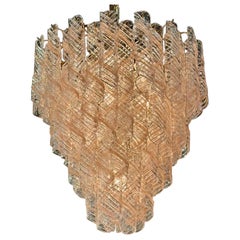 Vintage Murano Clear and Blush Spiral Glass Waterfall Chandelier