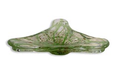 Vintage Murano Clear and Green with Gold Speckles Freeform Art Glass Bowl