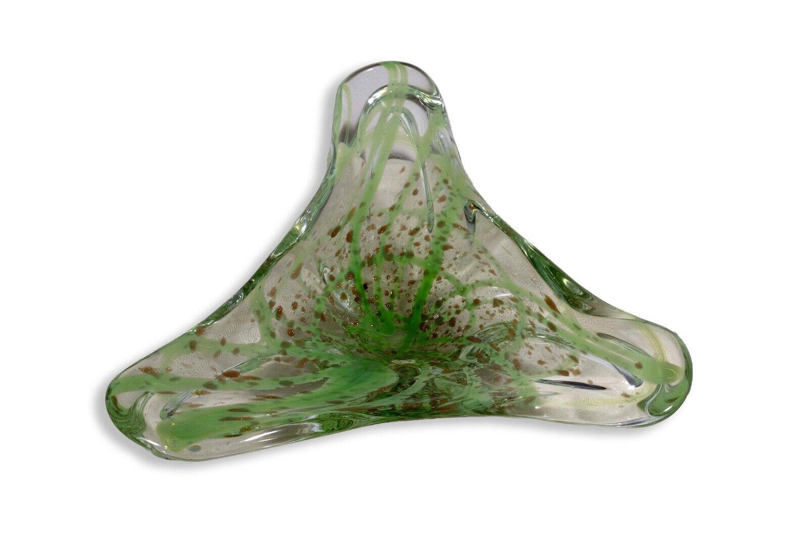 Vintage Murano Clear and Green with Gold Speckles Freeform Art Glass Bowl In Good Condition For Sale In Keego Harbor, MI