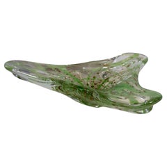 Bol en verre d'art de Murano transparent et vert avec mouchetures dorées