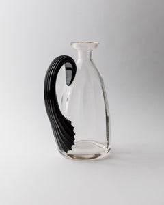 Vintage Murano Clear Glass Vase with Curved Structured Handle, 1930s
