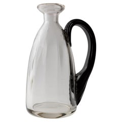 Vintage Murano Clear Glass Vase with Curved Structured Handle, 1930s