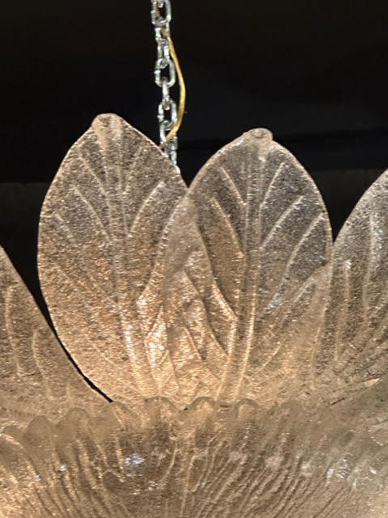 Vintage Murano Clear Granola Glass Leaf Form Chandelier In Good Condition For Sale In Dallas, TX
