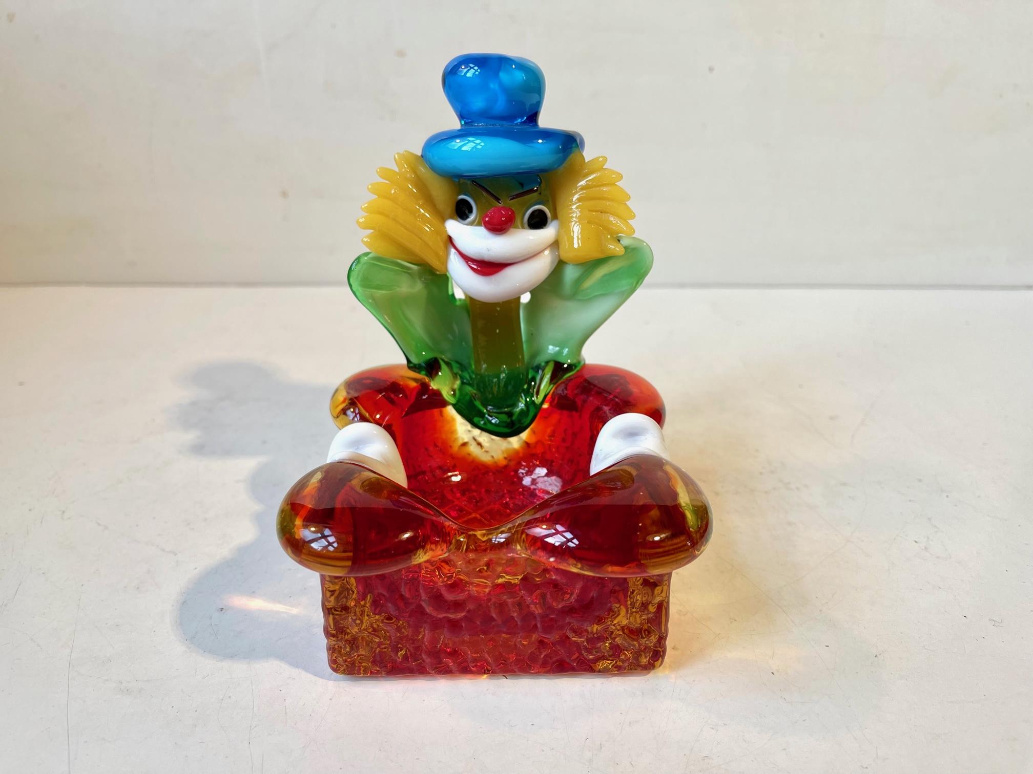 italien Cendrier vintage en verre de Murano en forme de clown, années 1970 en vente