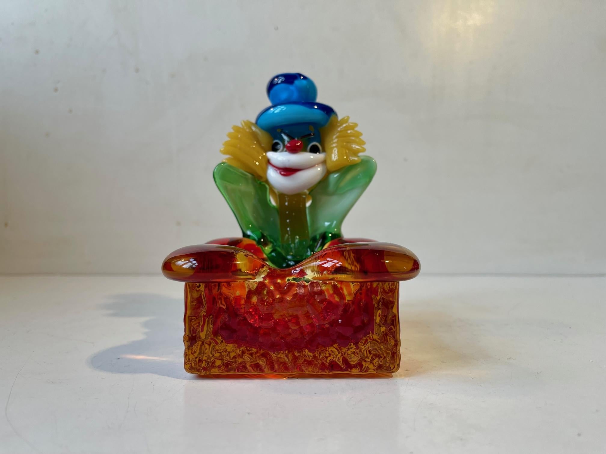 Vintage Murano Clown Ashtray in Colored Glass, 1970s In Good Condition For Sale In Esbjerg, DK