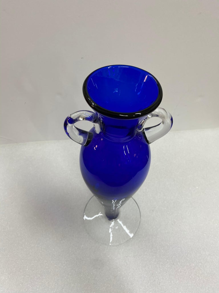 Vintage Murano Cobalt Blue Glass Flower Vase For Sale 3